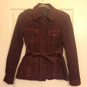Crimson tie waist utility jacket!